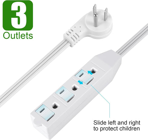 3 Outlet Power Strip, Low-Profile Flat Plug Adapter - SPT-3 16AWG Power Cable Wire, 1FT, ETL Listed White