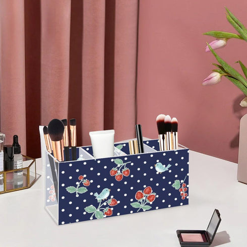 Generic Retro Strawberry Bird White Dots Desk Pen Organizer Acrylic Organizers Hair Brush Holder Makeup Organizer