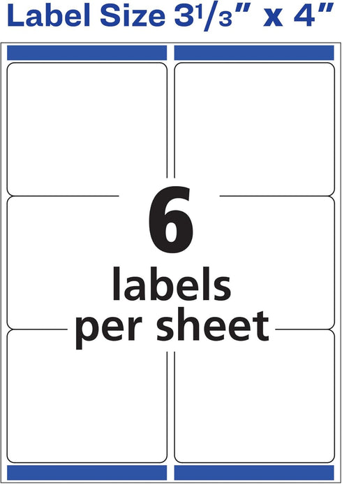 Avery Matte White Shipping Labels, Sure Feed Technology, Permanent Adhesive, 3-1/3" x 4", 120 Labels (8254)