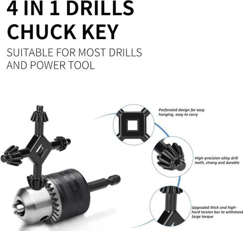 4 in 1 Drills Chuck Key, Multifunctional Steel Fit for Handheld Universal Power Tools