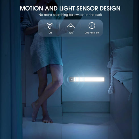 10inch 2 Pack 5 Dimmable Closet Counter MCGOR Under Cabinet Lighting, Rechargeable Motion Sensor Light Indoor, Levels