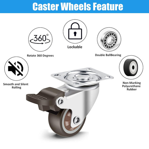 Nefish 1.5 Inch Rubber Caster Wheels with Brake, 360 Degree Rotation, 300 Pounds Capacity for Furniture, Set of 4