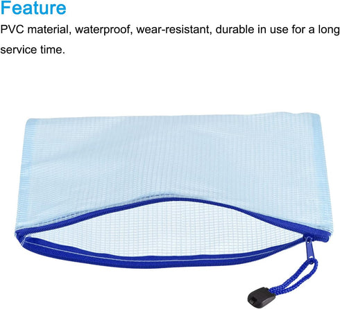 MECCANIXITY Mesh Zipper Bags, B6 Size Document Pockets, Bill Pouch Folders for Office and Home, Blue Pack of 6