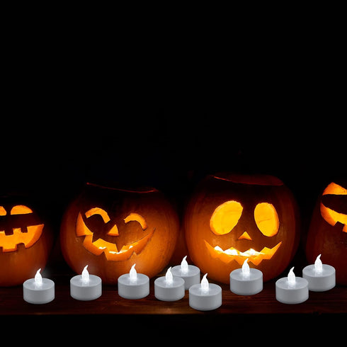 VETOUR 12pcs LED Tea Lights,Battery Operated Tealights Candles Realistic Flickering Pumkin TeaLight Candle Long Lasting