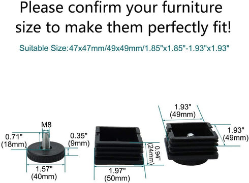 uxcell M8 Leveling Feet 50 x 50mm Square Insert Adjustable Furniture Glide 2 Sets