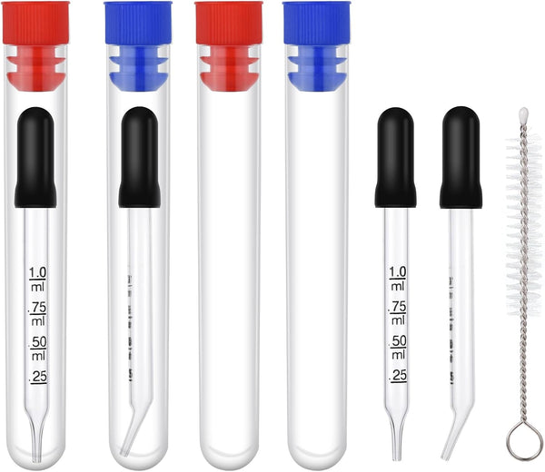 4pcs 1ml Dropper, Eye Dropper Glass with Measurements, Bent & Straight Tip, Liquid Accurate Dropper with Brush