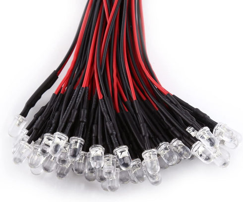 5mm Blue LED Lights - 50-Piece Pre-Wired Round Water-Clear LED Lamps for DIY Projects