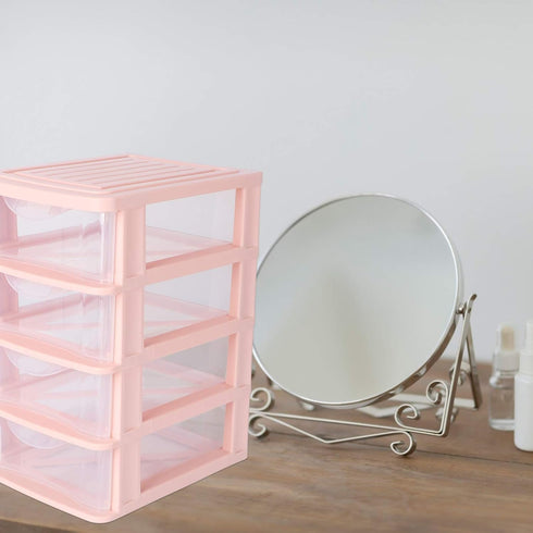 DOITOOL 4 Drawer Cube Storage Organizer, Plastic Makeup Organizer for Office Supplies, Desktop Storage Station, Pink