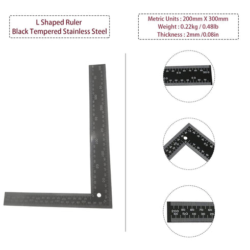 Metal L Square Ruler, 90 Degree Right Angle Metric and Inches Ruler, Stainless Steel Measuring Tool