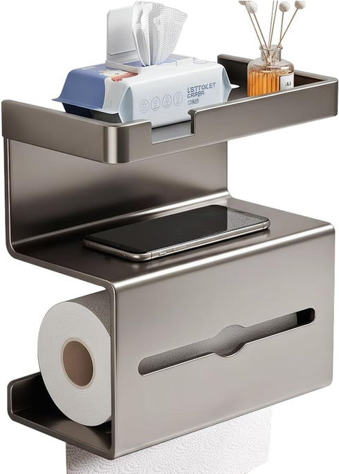 No Drill Toilet Paper Holder with Phone Shelf,Tissue Holder for Bathroom RVHome,Guest