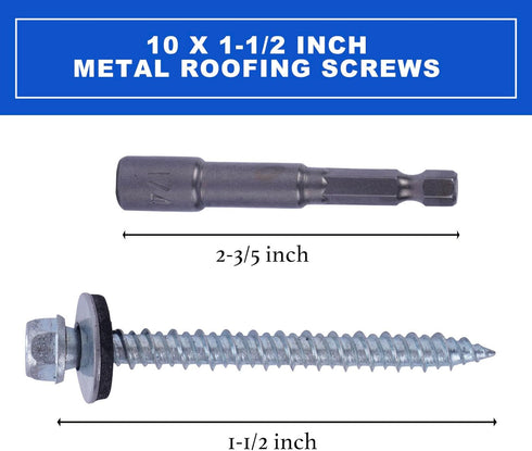 BHTOP Metal Roofing Screws 10 x 1-1/2 inch Hex Head Sheet Metal Roof Screw with EPDM Washer (250Pcs)