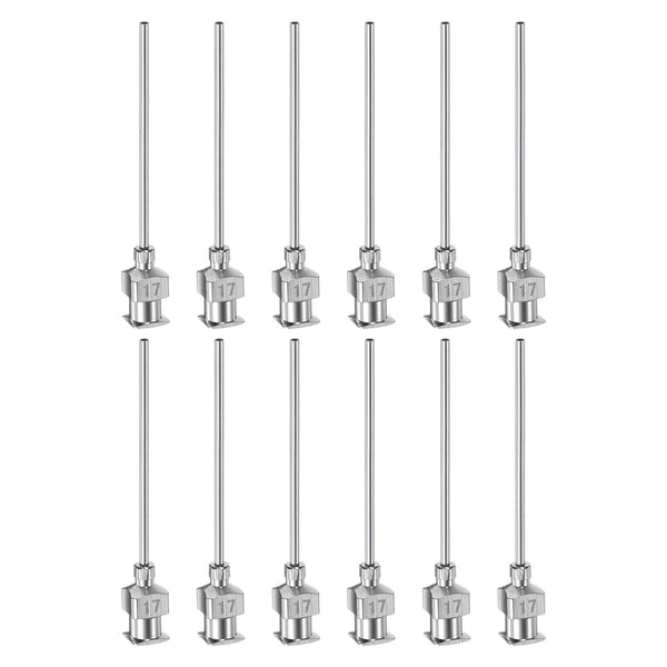 12pcs 17Gauge Stainless Steel Dispensing Needles, 1 1/2" Blunt Tips Luer Lock for Glue, Ink, Thick Liquids, Lab Use