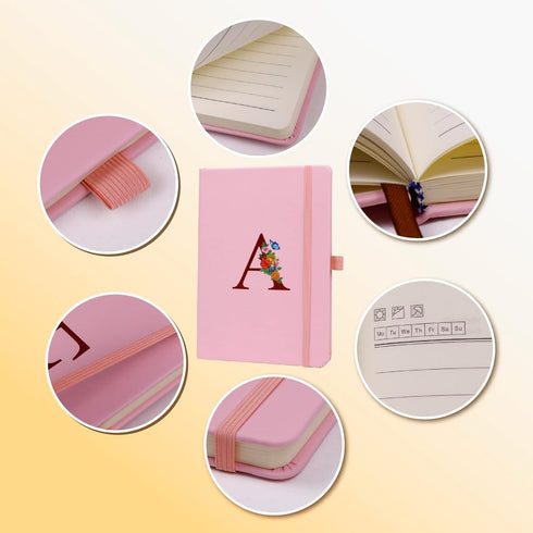 Pink Notebook for Women, 5.7"X8.3" A5 Journal with Letter B, Dual-Sided Writing Notebook with Dividers