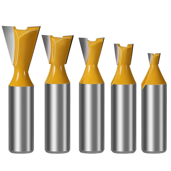 5PCS Dovetail Router Bit Set 1/2 Inch Shank, 1/4" 3/8" 1/2" 5/8"