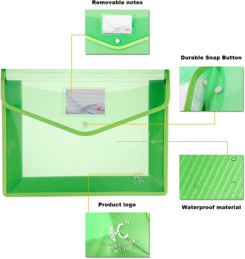 Eco-Friendly Plastic File Wallet Folders, Expandable Envelope Folder with Snap Button Closure, 6 Assorted Colors