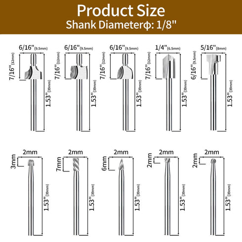 20Pc HSS Router Bit Set with 1/8"(3mm) Shank for DIY Woodworking, Carving, Engraving, Drilling & Sculpting