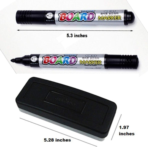 Premium Dry Erase Markers with Eraser Set - 4 White Board Markers in 3 Colors (Black, Red, Blue)