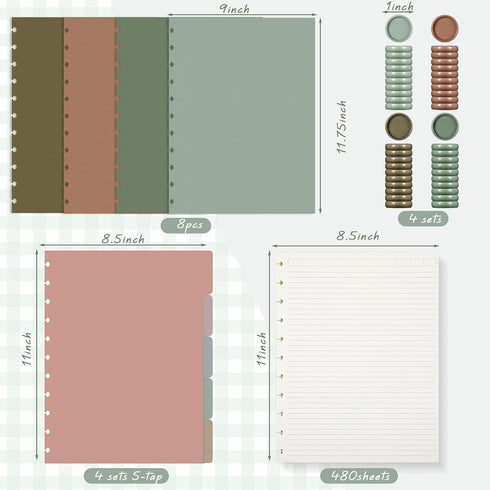Glenmal 4 Sets 8.5 x 11 Inches Bound Notebook - Customizable Notebook with Discs, 5 Tab Dividers, College Ruled Pages