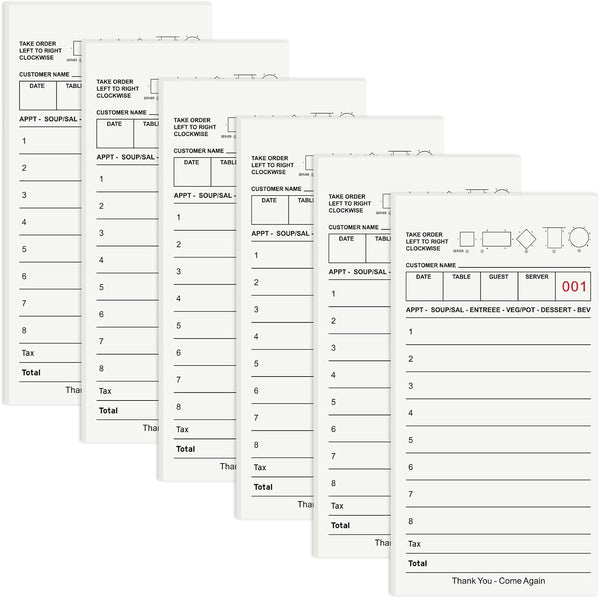 6 Pack Server Note Pads, Natural Guest Checks Books for Servers, Server