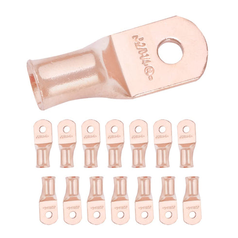 SELTERM 15pcs 2/0 AWG 1/4" Stud Battery Terminal Connectors, UL Heavy Duty Bare Copper Battery Cable Lugs