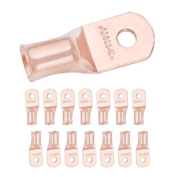 SELTERM 15pcs 2/0 AWG 1/4" Stud Battery Terminal Connectors, UL Heavy Duty Bare Copper Battery Cable Lugs