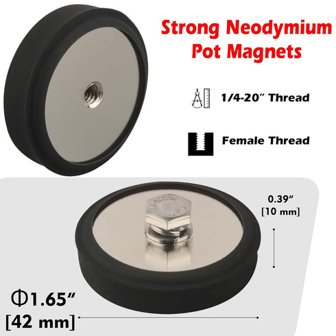 185lbs 1/4-20 Duty,2PCS MUTUACTOR Neodymium Pot Magnets,Anti-Broken Female Threaded Mounting Magnets Heavy Strong Rare