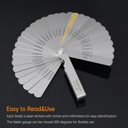2-Piece 32-Blade Feeler Gauge and 16-Blade Offset Gauge Set, Dual Marked SAE & Metric Sizes