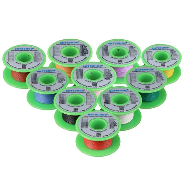 BNTECHGO 28 Gauge Silicone Wire Kit, 10 Color, Each 30 ft, Flexible 28 AWG Stranded Tinned Copper Wire