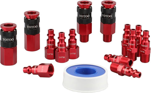 YOTOO 15 Pcs Universal Air Coupler and Industrial Plug Kit, Durable Aluminum Quick Connect Fittings for Air Tools