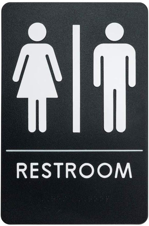USA Made Men's and Women's Restroom Signs, ADA-Compliant Bathroom Door Signs for Offices, Black, Blue, Grey and