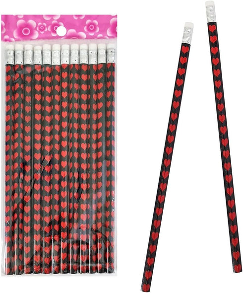 K-Toys Set of 12 Heart Pencils with Eraser Approximately 19 cm