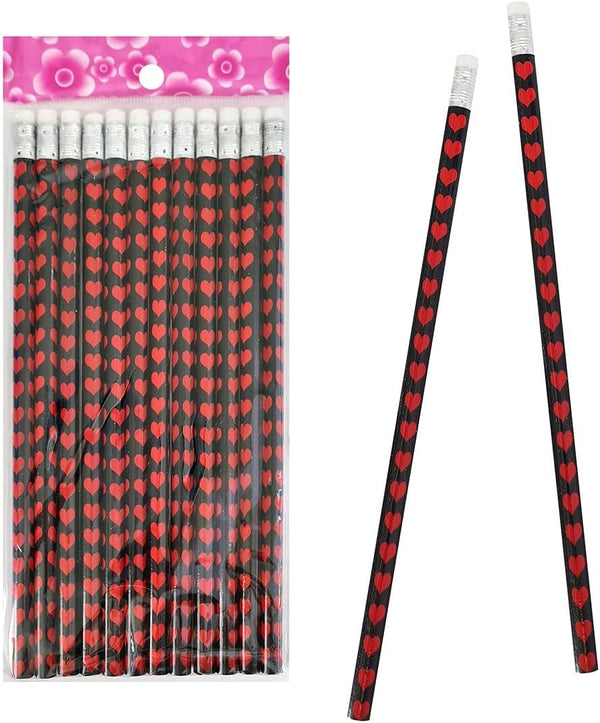 K-Toys Set of 12 Heart Pencils with Eraser Approximately 19 cm