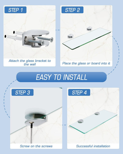 6-10mm 4 Alise Glass Shelf Bracket Adjustable Shower Brackets,Heavy Duty Rectangle Clamp Holder for Glass Shelves,Wall