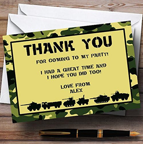The Card Zoo Army Troops Camouflage Personalized Birthday Party Thank You Cards