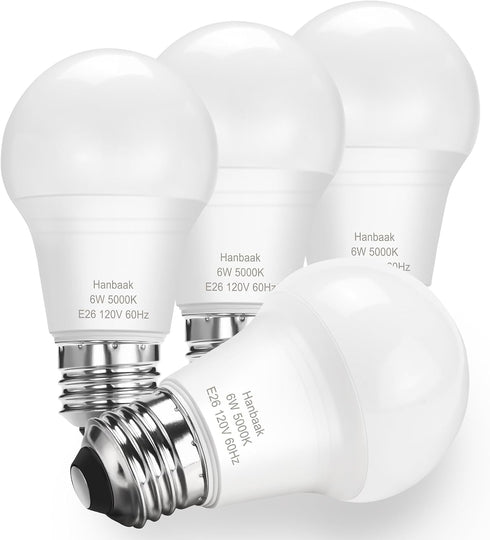 E26 LED Bulb, 6W Medium Screw Base, 40W Equivalent, Non-Dimmable, Daylight White 5000K, 4 Packs