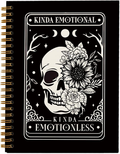 Tarot Skull Moon Sun Notebook, Kinda Emotional Kinda Emotionless Motivational Skeleton Journals, Flower Hardcover