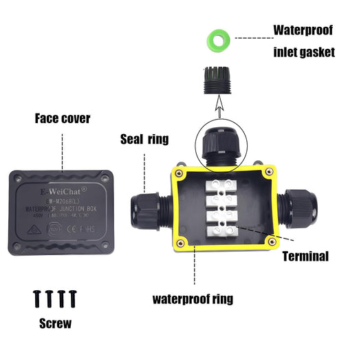 IP68 Waterproof Junction Box, 3 Way Underground Electrical Box, Plastic Box with Terminal Block for LED Lighting