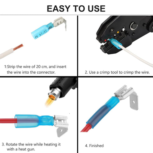 50 PCS Heat Shrink Piggyback Spade Connectors, Insulated Quick Disconnect Crimp Terminals for Marine Automotive