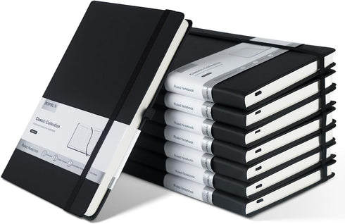 POPRUN 8 Pack Waterproof Leather Hardcover Lined Journal Notebooks, A5 Classic College Ruled for Writing, 5.5 x 8.3