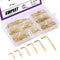 Swpeet 120Pcs Gold Brass Plated Metal Screw-in Square Bend Hooks Kit - 6 Sizes for Home Workplace Office
