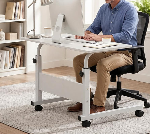 NAICKUC 31.5Inch Standing Desk - Side Table Adjustable Height, Portable Laptop Cart, C-Shaped Bed Couch end Tables