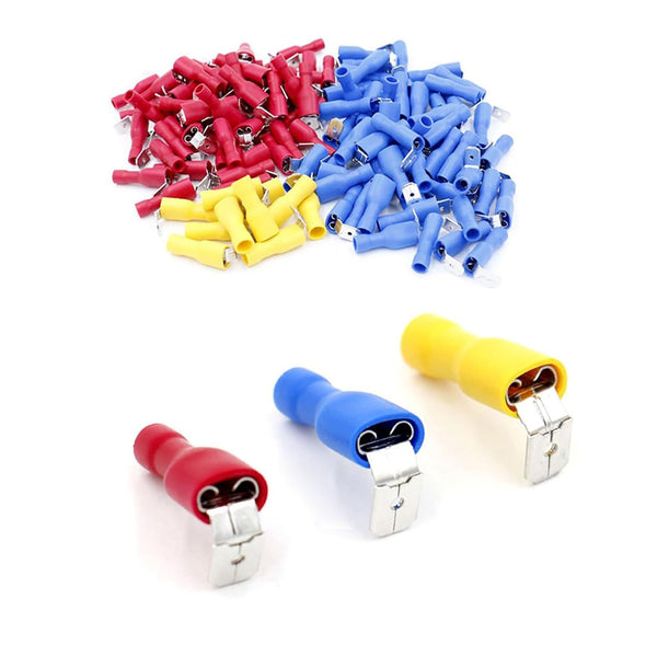 Baomain 1/4" Piggyback Spade Crimp Terminal Connector, 0.5-6.0mm² 22-10 AWG, Pack of 100