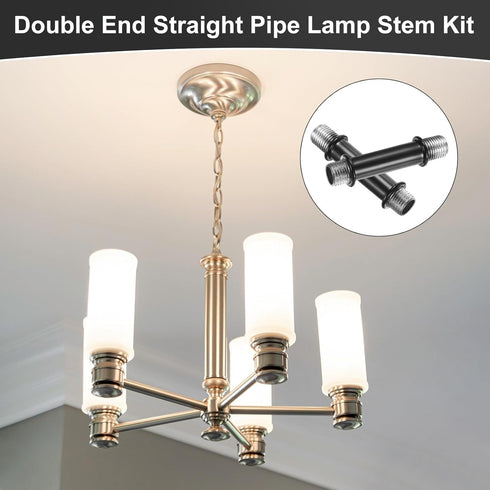 M METERXITY 6-Set 40mm(1.57") M10 Straight Pipe Lamp Stem Kit, Long Double End Thread Rod W/Coupling Sleeve Nuts