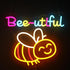 Dimmable "Bee-utiful" Happy Bumblebee Neon Light - Cute & Punny LED Wall Art for Kitchen, Bedroom, Nursery Decor, USB
