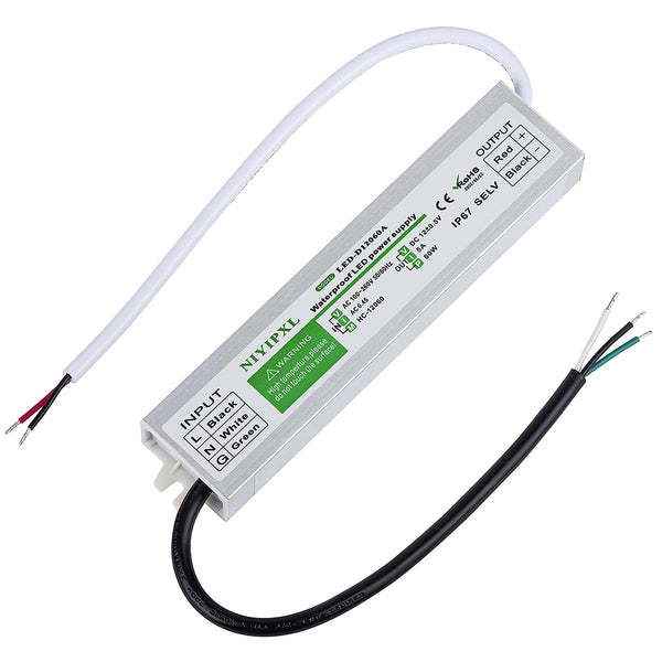 NIYIPXL LED Driver 60 Watts Waterproof IP67 Power Supply Transformer Adapter 100V-260V AC