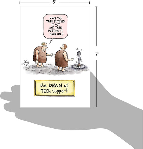 NobleWorks Funny Birthday Card Cartoons - Hilarious Comic Humor Notecard with Envelope (Dawn of Tech Support)