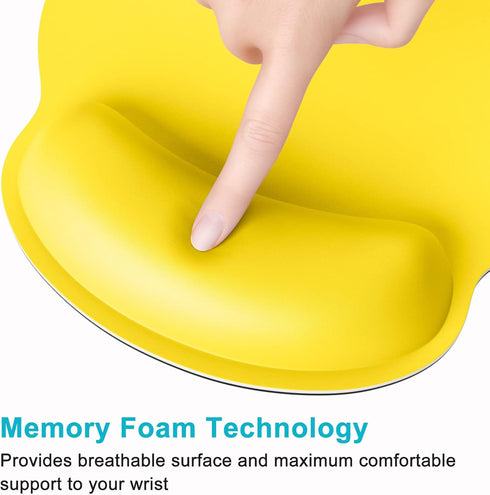 Dapesuom Ergonomic Mouse Pad with Wrist Support, Comfortable Memory Foam for Easy Typing Relief, Yellow