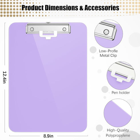 Hongri Plastic 8.5 x 11 Clipboards, Purple A4 Clipboard for Nurses, Students, Teachers, Office and School, Size 12.5 x