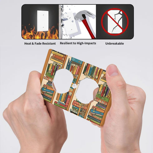Moslion 1-Gang Cat Bookshelf Wall Plate Covers Sleeping Kitten Library Books Box Camera Flowers Outlet Cover Switch