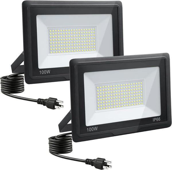 100W LED Flood Lights Outdoor, 2pack 10000lm Bright Led Work Light with